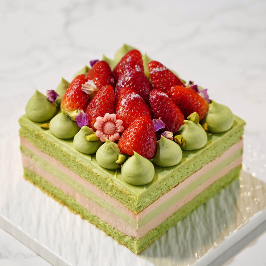Pistachio & Strawberry Layer Cake