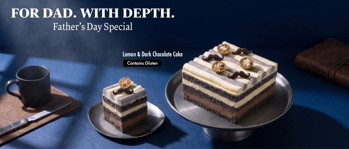 Father’s Day Lemon and Dark Chocolate Layer Cake by BLUEBUTTER in Perth, featuring lemon, dark chocolate and black sesame layers.