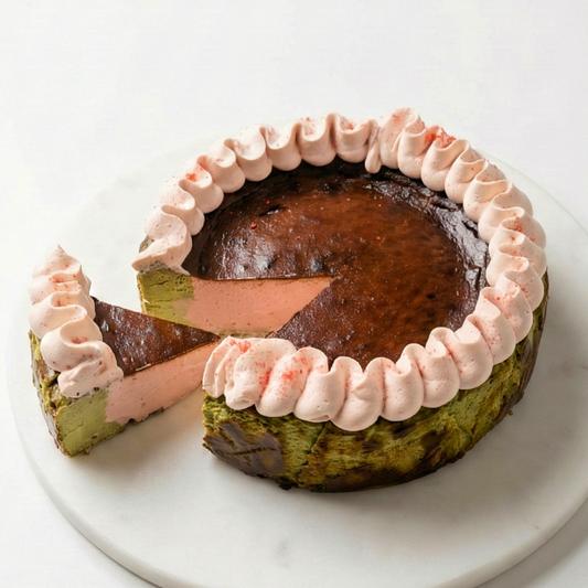 Matcha & Strawberry Basque Cheesecake